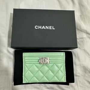 Chanel Light Green Boy Chanel Card Holder